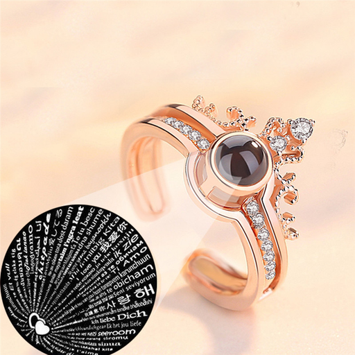 Luxury Rose Gold Color Ring Romantic Love Memory Wedding Exquisite Jewellery 100 Languages I Love You Projection Ring