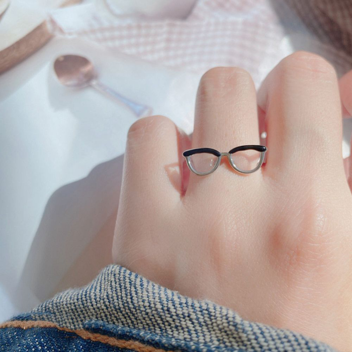 Cute Glasses Ins Girl Open Ring Adjustable Enamel Painting Ring Finger Buckle Tail Rings Adjustable Opening