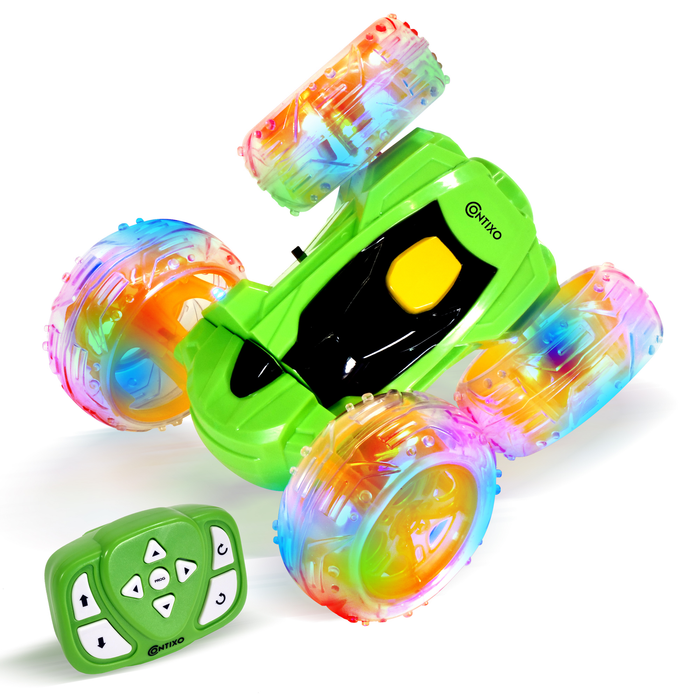 Contixo Flip Racer RC Cars, Remote Control Car Stunt Car Toy, 4WD 2.4Ghz Double Sided 360° Rotating RC Car with Headlights, Kids Xmas Toy Cars for Boys/Girls, Sc3-Green