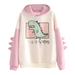 Cute Hoodies Patchwork Winter Harajuku Kawaii Sweatshirt Women Oversize Hooded Pullover Dinosaur Cos Tops Tracksuit Sudadera New