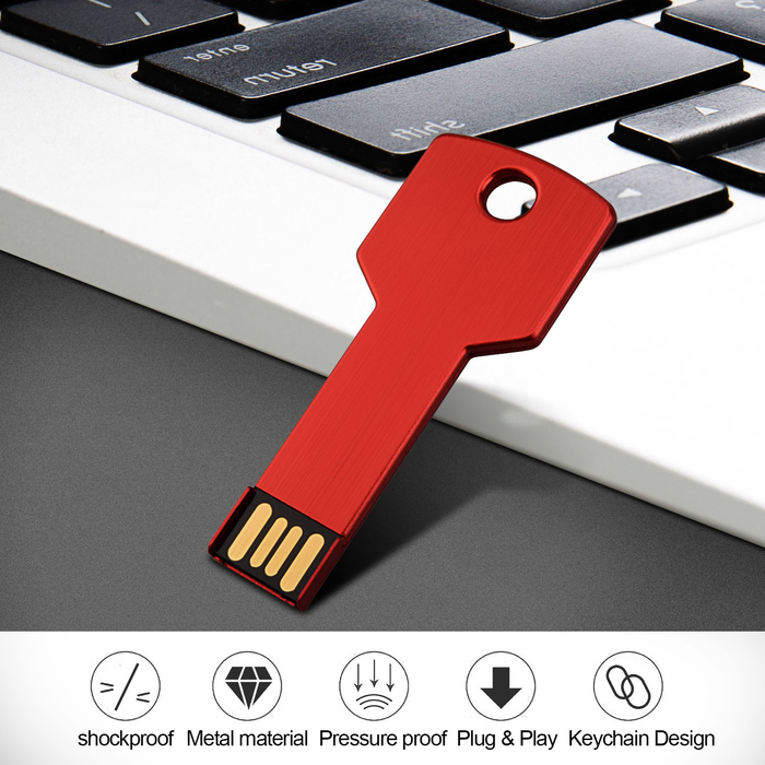 3Pack 32G USB 2.0 Flash Drive for Key TOPESEL Metal Key Shape Slim Thumb Drive Memory Stick Pen Drive Red