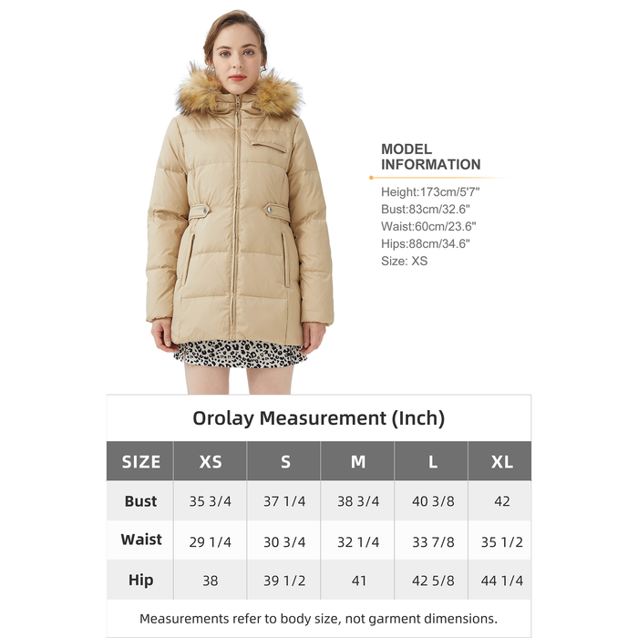 Orolay Women'S Thickened down Jacket Puffer Hooded down Coat with Faux Fur