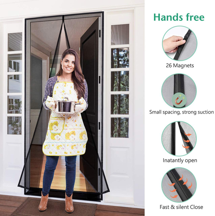 Homitt [Upgraded Version] Magnetic Screen Door with Durable Fiberglass Mesh Curtain and Full Frame Hook & Loop Fits Door Size up to 34"x82" Max- Black