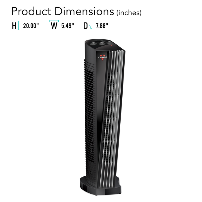Vornado TH20 Whole Room Tower Space Heater, 3 Heat Settings, Black
