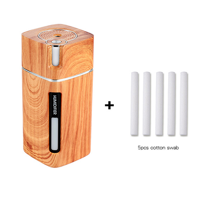 Saengq Electric Humidifier Aroma Oil Diffuser Essential Ultrasonic Wood Grain Air Humidifier USB Mini Mist Maker LED Light