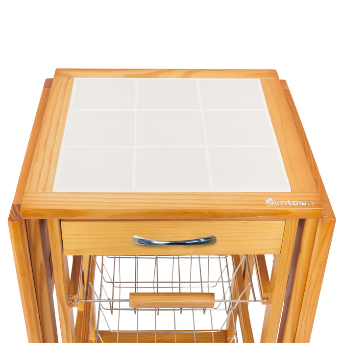 Zimtown Folding Rolling Drop Leaf Kitchen Island Trolley Cart Storage Drawers Baskets