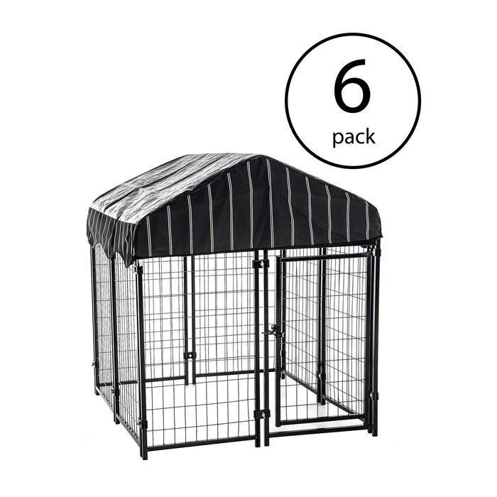 Lucky Dog Single-Door Outdoor Welded Wire Pet Kennel with Cover, Black, 4'L x 4'W x 4.5'H, 2 Pack