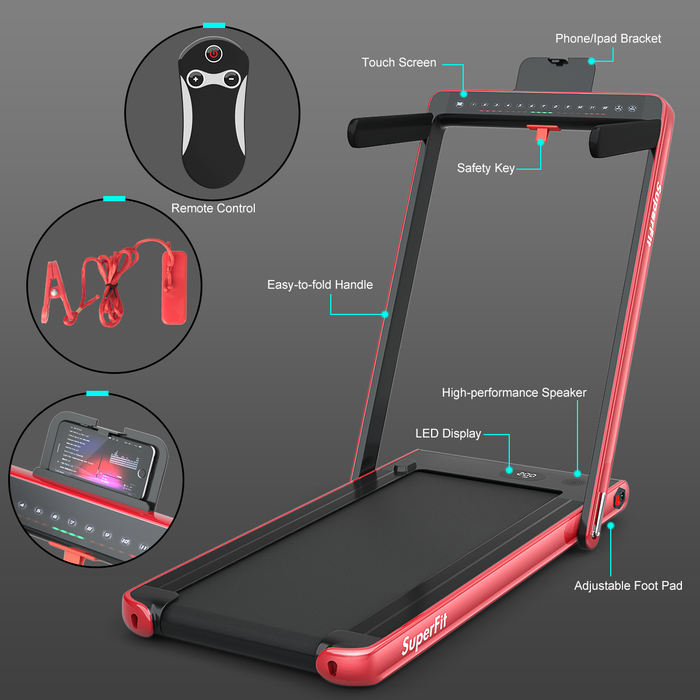 Superfit 2.25HP 2 in 1 Folding Treadmill Jogging Machine W/APP Control Red