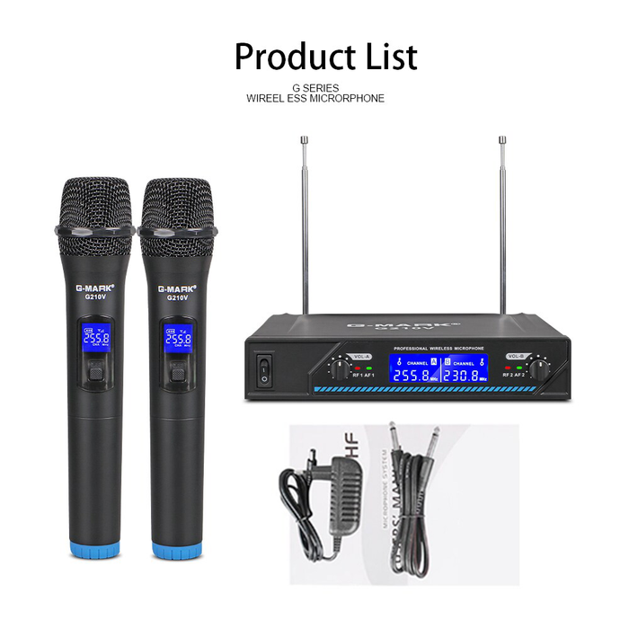 Wireless Microphone G-MARK G210V 2 Channels VHF Professional Handheld Mic for Party Karaoke Church Show Meeting