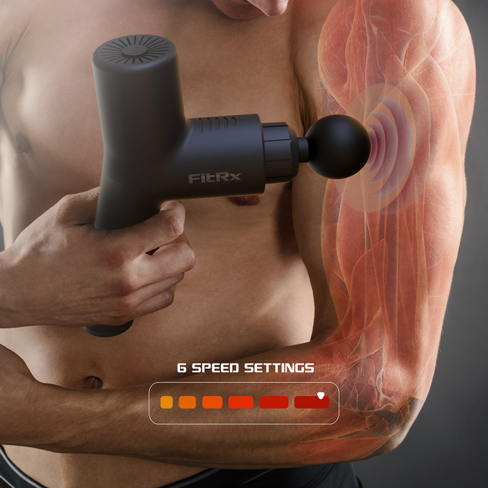 Fitrx Muscle Massage Gun - Handheld Deep Tissue Percussion Massager with Multiple Speeds and Swappable Heads for Premium Neck & Back Relief
