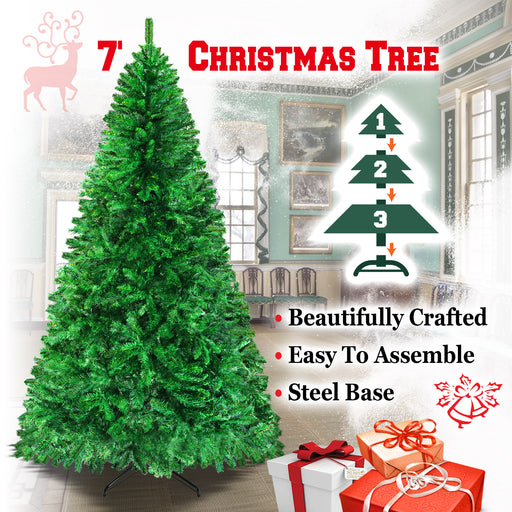 Sunrise 7' Artificial Classic Pine Christmas Tree with Metal Stand (Green)
