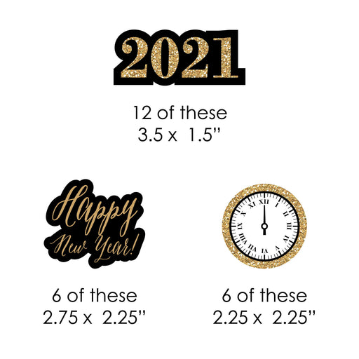 New Year's Eve - Gold - DIY Shaped 2021 New Years Eve Party Cut-Outs - 24 Count