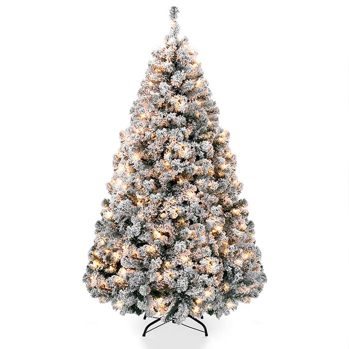 4.5/6/7Ft Pre-Lit Artificial Christmas Pine Tree w/ Snow Flocked Branches, 200/300/550 Lights,Holiday Decor