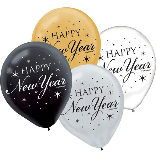 Happy New Year 12&#34; Latex Balloons (15 Count) - New Year Eve Party Supplies