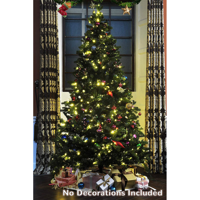 7.5FT 1,656 Tips Pre-lit Premium Hinged Artificial Christmas Tree Holiday Decoration with 450 LED Warm White Lights, Artificial Trees for Indoor with Foldable Stand, PVC Leaves Christmas Trees, Q16137