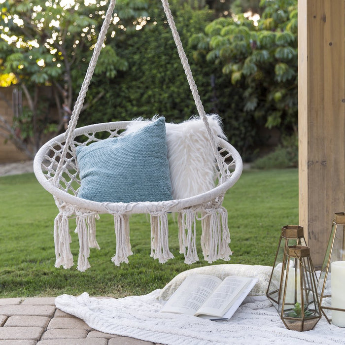 Handwoven Cotton Macrame Hammock Hanging Chair Swing for Indoor & Outdoor Use