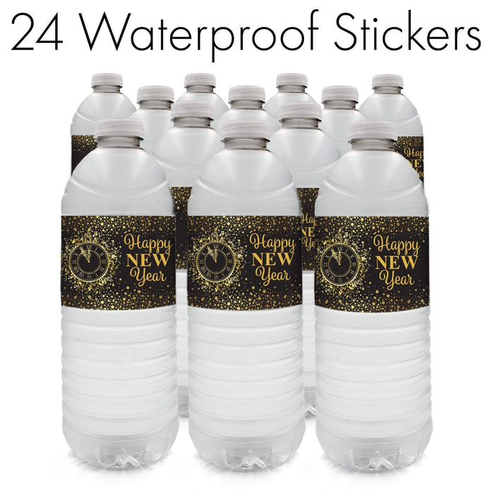Black and Gold New Year's Eve Party Water Bottle Labels - Happy New Year - 24 Count - Distinctivs