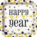 Black, Gold, & Silver New Years Eve Paper Dinner Plates, 9in, 24ct