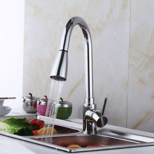Ktaxon Commercial Stainless Steel Single Handle Pull Down Sprayer Kitchen Faucet, Pull Out Kitchen Faucets Brushed Nickel