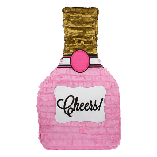 Cheers Champagne Bottle Pinata, Pink & Gold, 11in x 20in