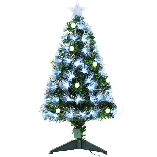 HOMCOM 3/4/5/6ft Tall Artificial Tree White Fiber Optic LED Pre-Lit Holiday Home Christmas Decoration with Light Ball, Green