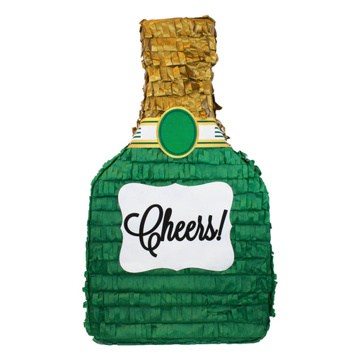 Cheers Champagne Bottle, Pinata Green & Gold, 11in x 20in