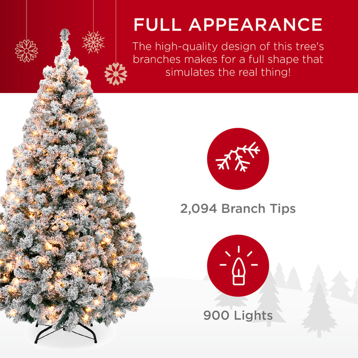 Best Choice Products 9ft Pre-Lit Holiday Christmas Pine Tree w/ Snow Flocked Branches, 900 Warm White Lights