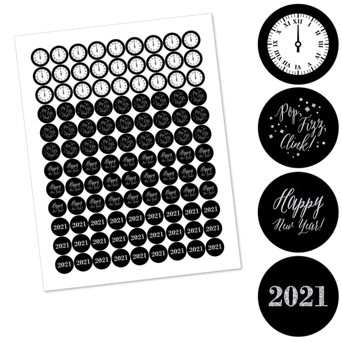 New Year's Eve - Silver - Round Candy 2021 New Years Eve Party Sticker Favors - Labels Fit Hershey‘s Kisses (1 sheet of 108)