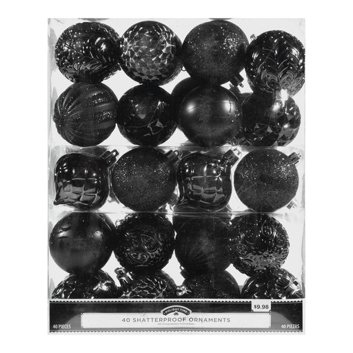 Holiday Time 40ct Black Shatterproof Ornament