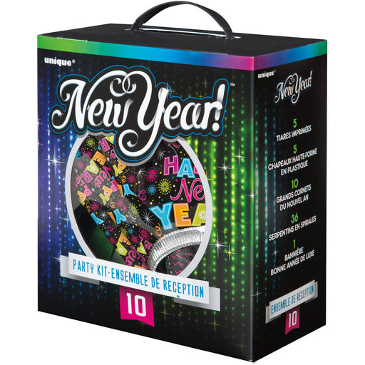 Colorful New Years Eve Party Supplies Kit for 10 Guests, 57 pcs