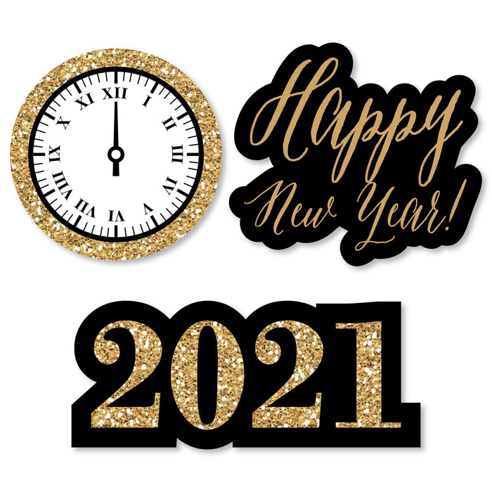 New Year's Eve - Gold - DIY Shaped 2021 New Years Eve Party Cut-Outs - 24 Count