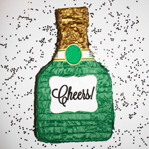Cheers Champagne Bottle, Pinata Green & Gold, 11in x 20in