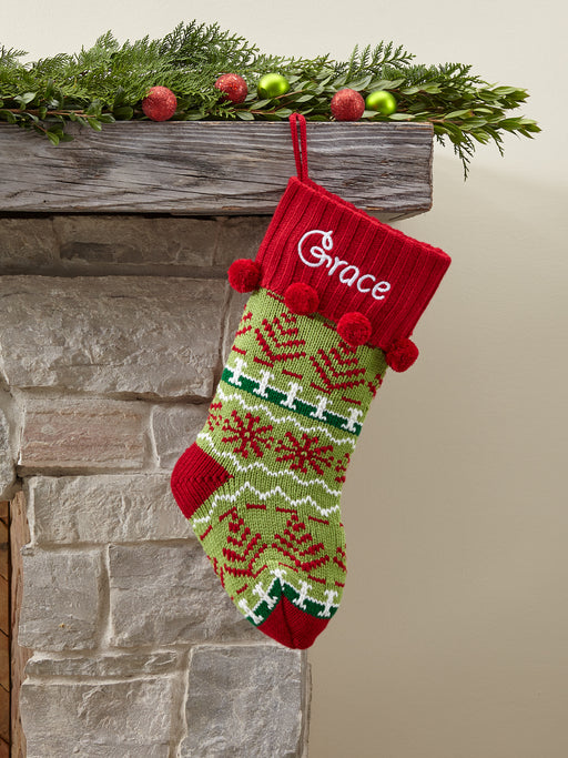 Personalized Snowflake Knit Christmas Stocking, Available in 11 Designs