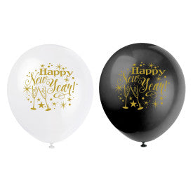Latex Glittering New Years Eve Balloons, 12in, 8ct