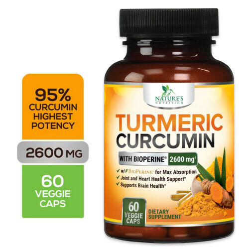 Turmeric Curcumin Highest Potency 95% 2600mg with Bioperine Black Pepper Extract